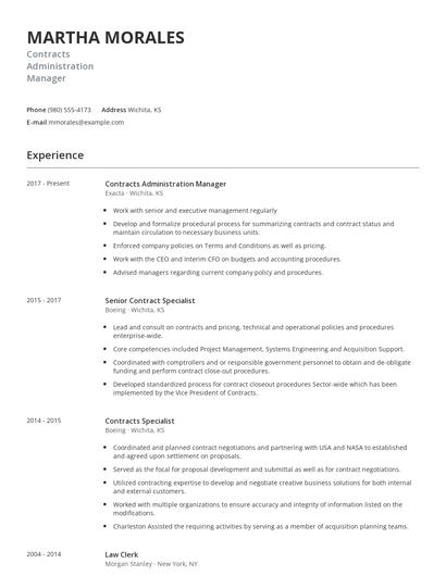 Contracts Administration Manager Resume