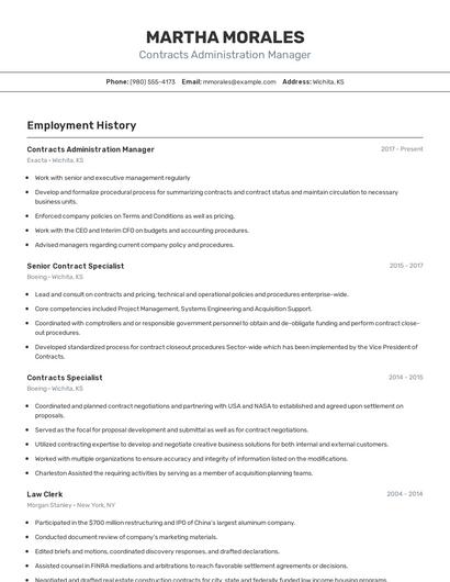 Contracts Administration Manager Resume