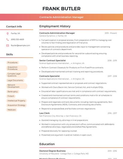 Contracts Administration Manager Resume