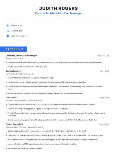 Contracts Administration Manager Resume