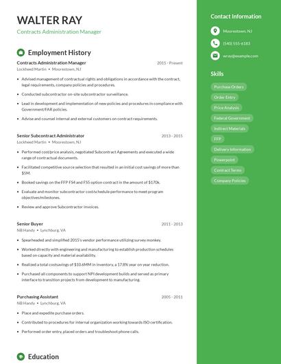Contracts Administration Manager Resume