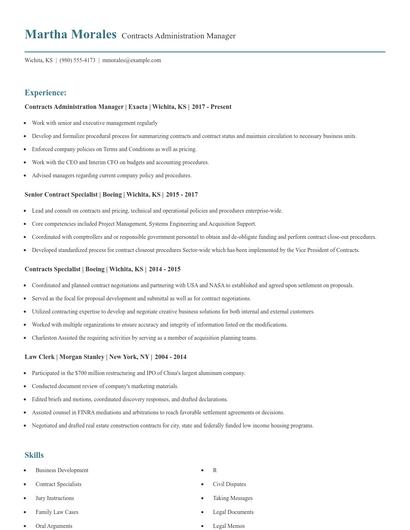 Contracts Administration Manager Resume