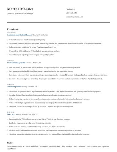 Contracts Administration Manager Resume