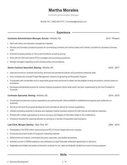 Contracts Administration Manager Resume