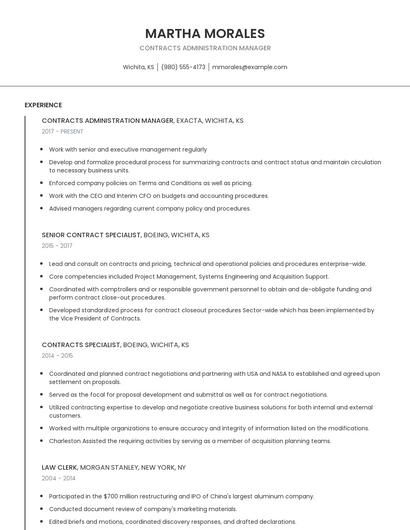 Contracts Administration Manager Resume