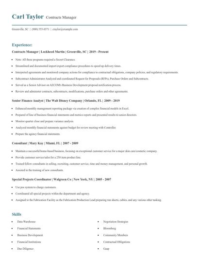 Contracts Manager Resume