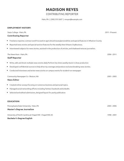 Contributing Reporter Resume