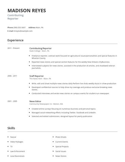 Contributing Reporter Resume