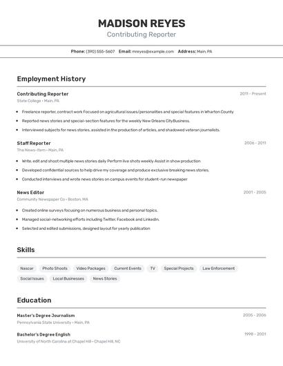 Contributing Reporter Resume