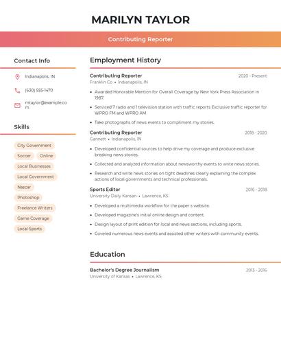 Contributing Reporter Resume