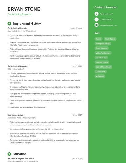 Contributing Reporter Resume