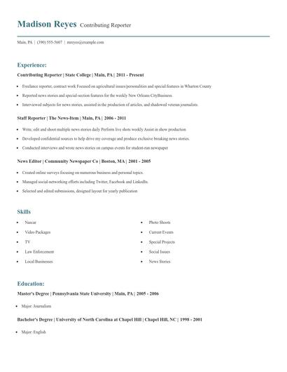 Contributing Reporter Resume