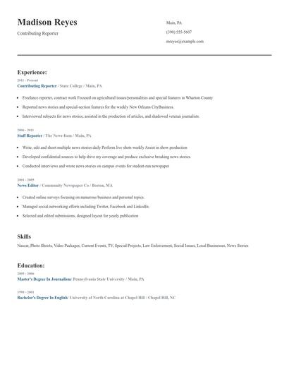 Contributing Reporter Resume