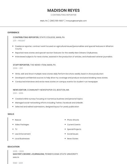 Contributing Reporter Resume