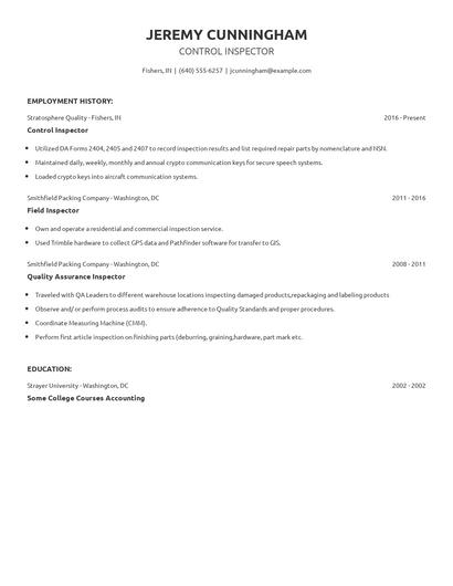 Control Inspector Resume