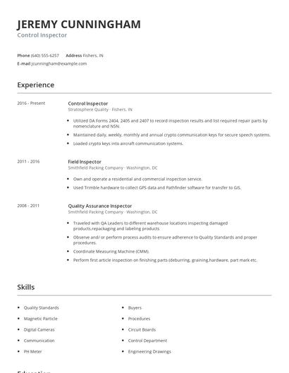 Control Inspector Resume