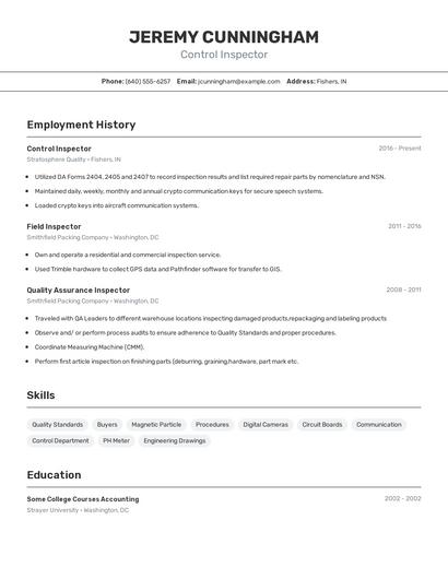 Control Inspector Resume