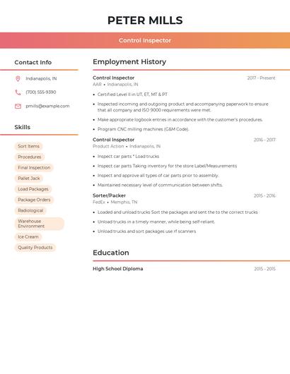 Control Inspector Resume