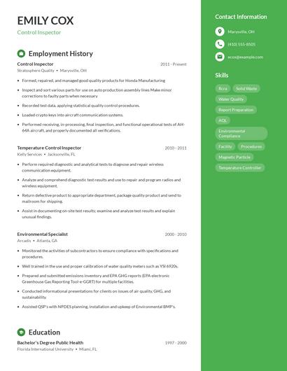 Control Inspector Resume