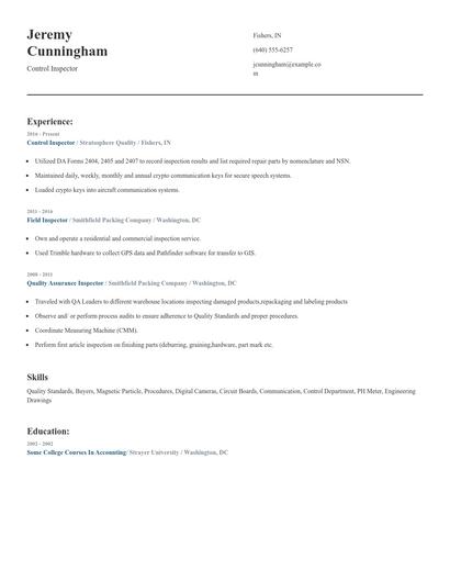 Control Inspector Resume