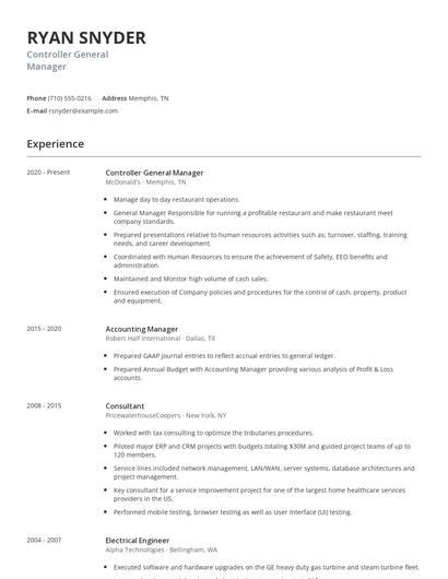 Controller General Manager Resume