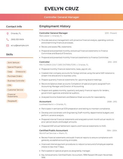 Controller General Manager Resume