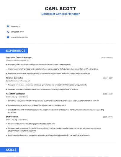 Controller General Manager Resume