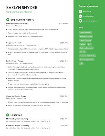 Controller General Manager Resume