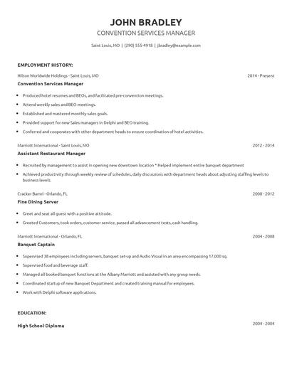 Convention Services Manager Resume