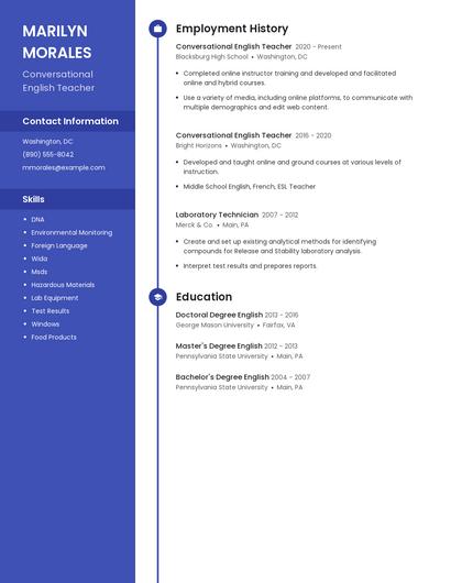 Conversational English Teacher Resume