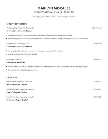 Conversational English Teacher Resume