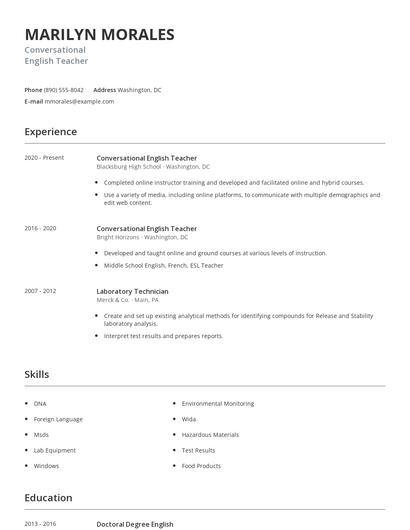 Conversational English Teacher Resume