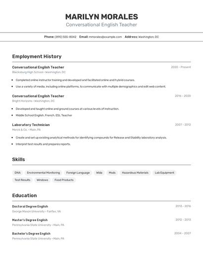 Conversational English Teacher Resume