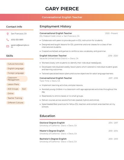 Conversational English Teacher Resume