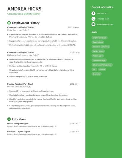 Conversational English Teacher Resume