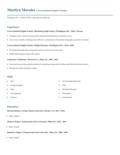 Conversational English Teacher Resume