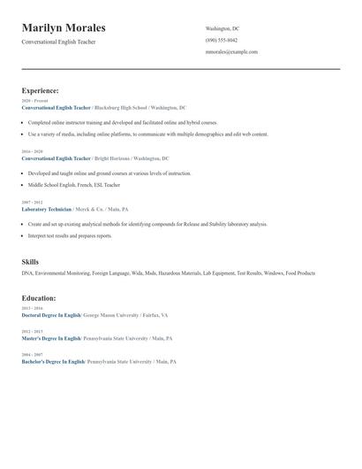 Conversational English Teacher Resume