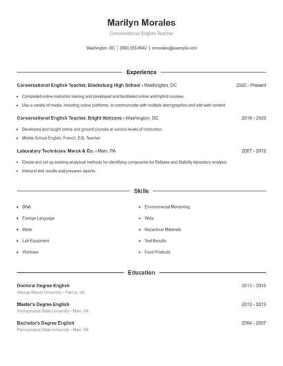 Conversational English Teacher Resume