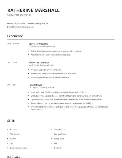 Converter Operator Resume
