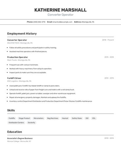 Converter Operator Resume