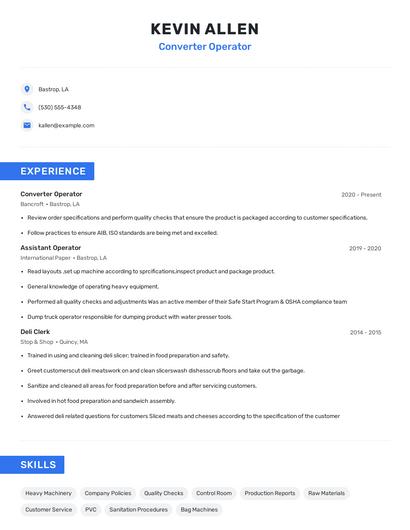 Converter Operator Resume