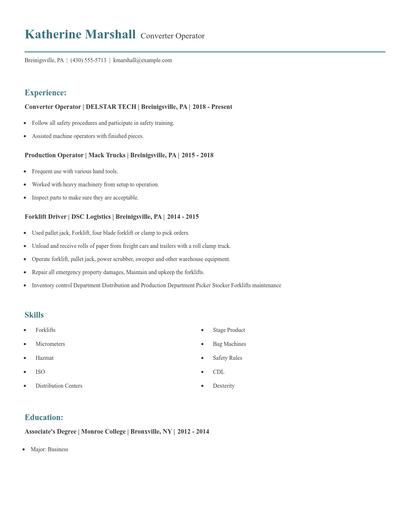 Converter Operator Resume