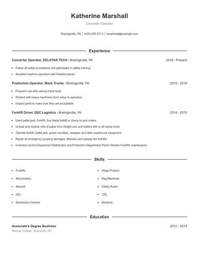 Converter Operator Resume