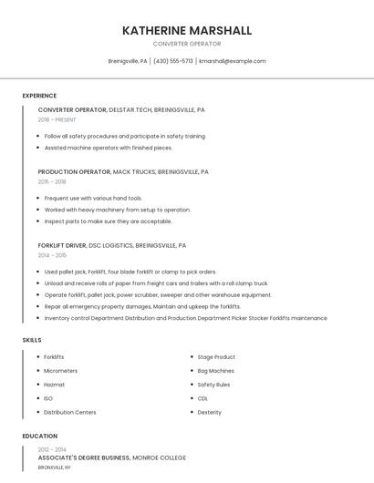 Converter Operator Resume