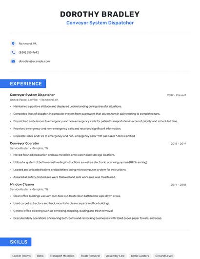 Conveyor System Dispatcher Resume