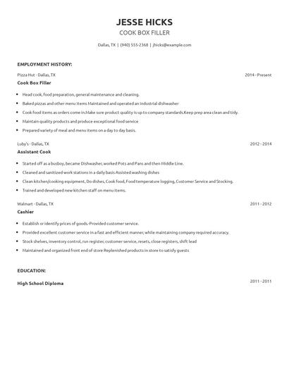 Cook Box Filler Resume