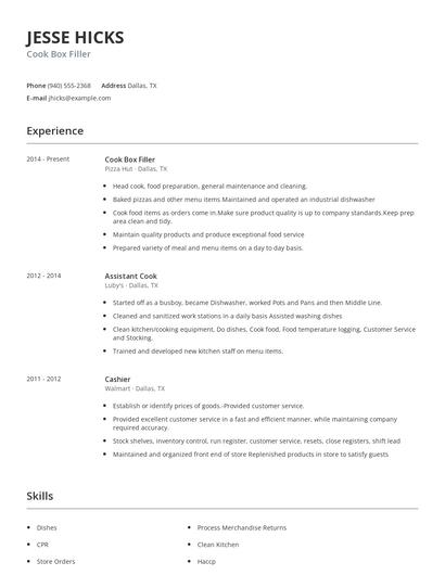 Cook Box Filler Resume
