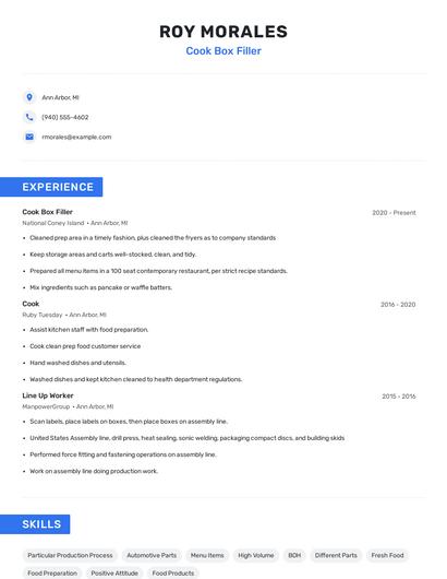 Cook Box Filler Resume