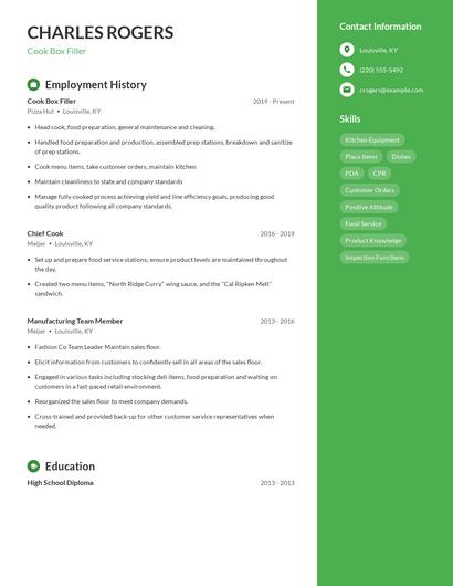 Cook Box Filler Resume
