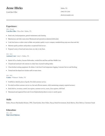 Cook Box Filler Resume